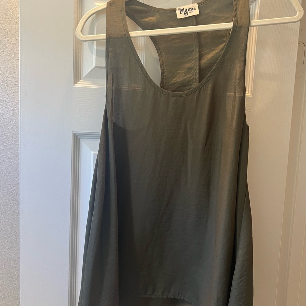 show me your mumu flowy tank top. army green size small originally $85